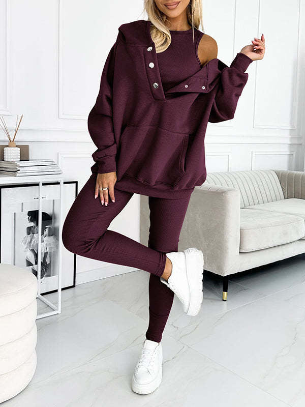 R&B | 3-Teiliges Damen-Sportanzug mit Lockerem Kapuzenpullover und Slim-Hosen