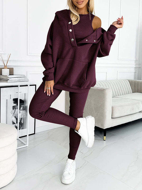 R&B | 3-Teiliges Damen-Sportanzug mit Lockerem Kapuzenpullover und Slim-Hosen