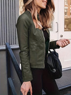 R&B | Reißverschluss Vorne Kunstleder Cropped Jacke