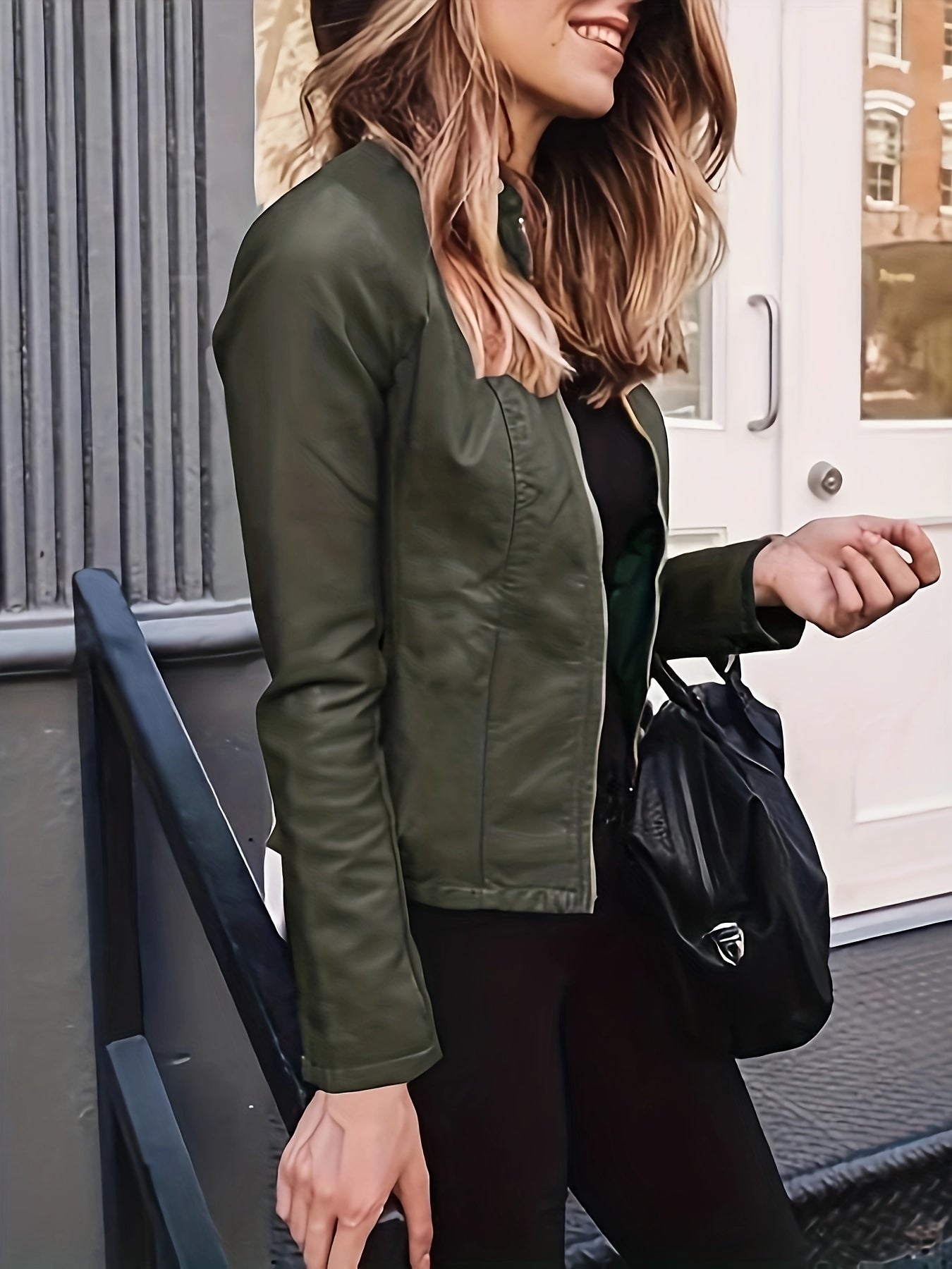 R&B | Reißverschluss Vorne Kunstleder Cropped Jacke