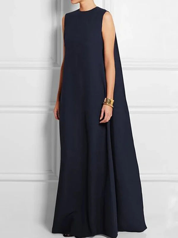 weit, schlicht, einfarbig, ärmellos, V-Rücken, langes weites Kleid