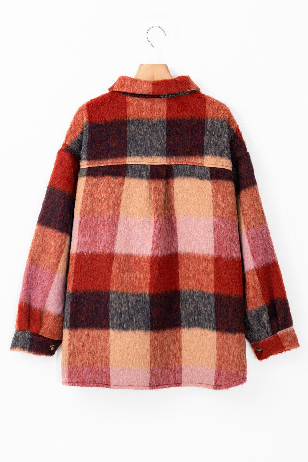 R&B | Geräumige Karierte Orange Freizeitjacke mit Pattentaschen und Knöpfen