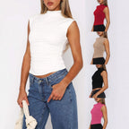 R&B | Semi-Rollkragen einfarbig slim-fit ärmellose Spice Girl Weste