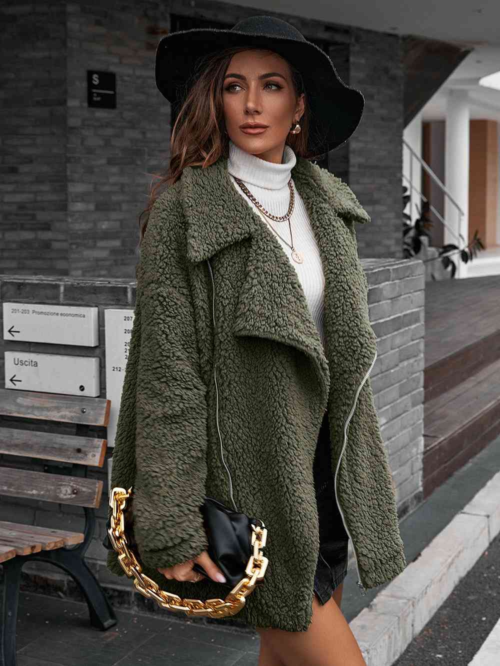 R&B | Double Take Zip up Teddy Jacke mit Kragen
