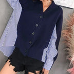R&B | Einzigartiger Strickcardigan mit Hemdärmeln Weich und Trendy Kontrastdesign