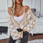 R&B | Karierter Strick Strickjacke