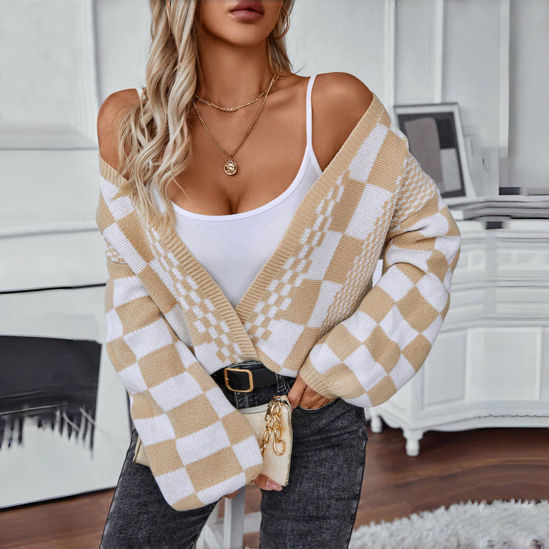 R&B | Karierter Strick Strickjacke