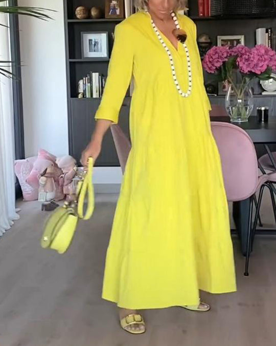 R&B | Lässiges Einfarbiges Patchworkkleid mit Reverstasche