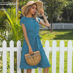 R&B | Kurzärmeliges Polka Dot Plissee-Kleid