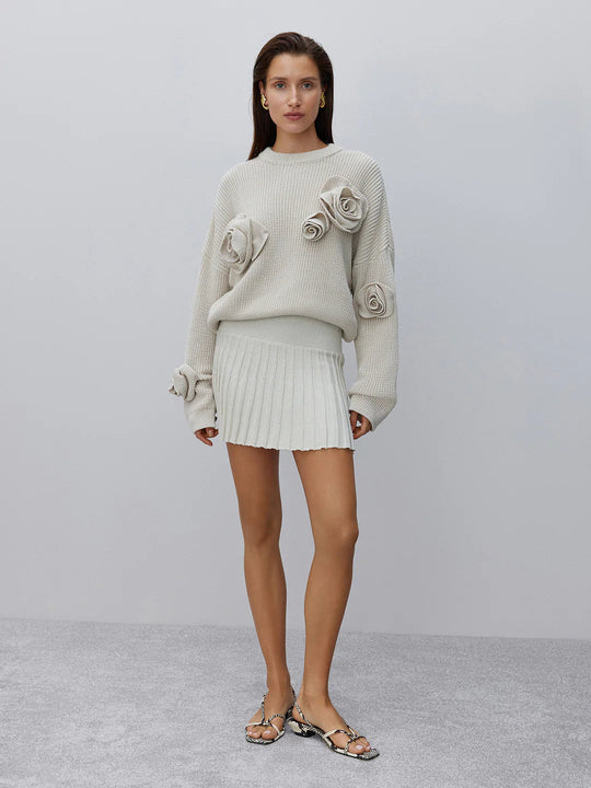 R&B | Gemütlicher 3D Rosenstrickpullover mit Lässiger Passform