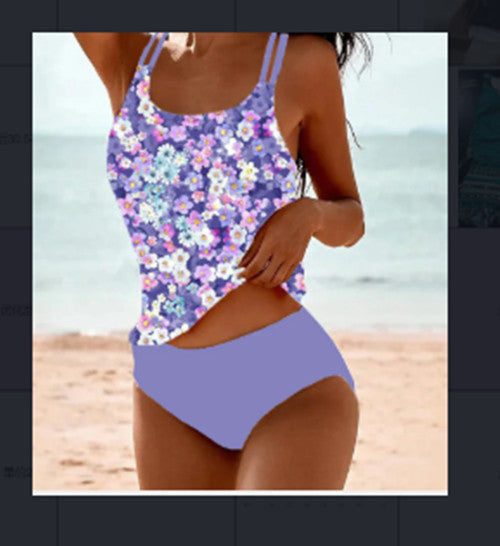 R&B | Retro Hochgeschnittenes Bikini mit Stranddruck
