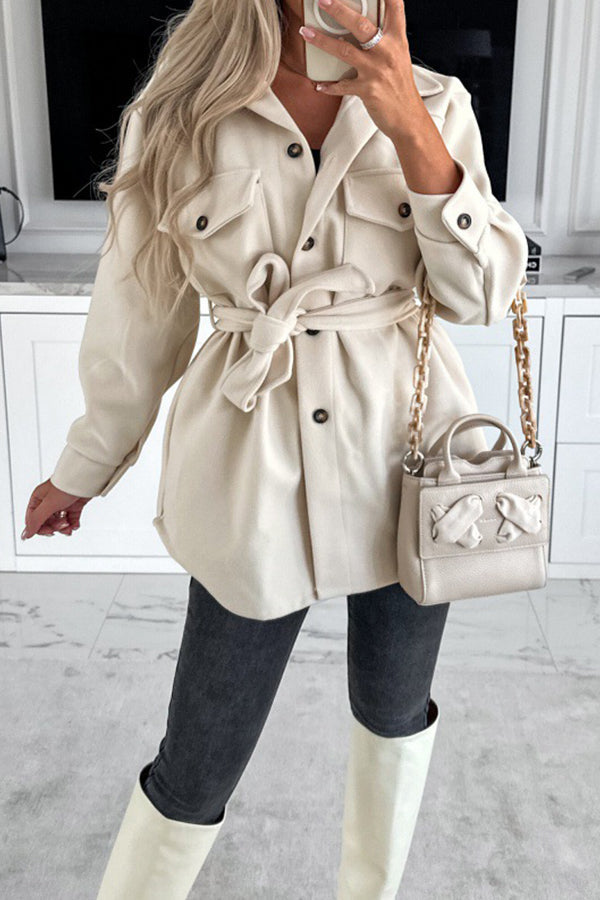 R&B | Schnürung Einfarbig Tasche Knopfleiste Langarm Jacke