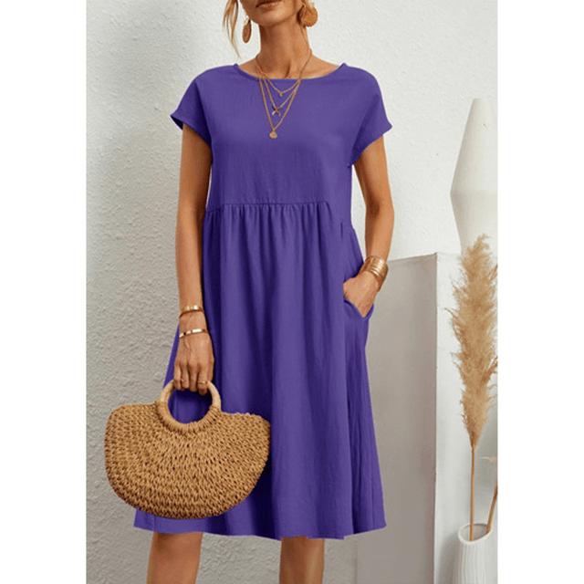 R&B | Damen Baumwoll Leinen Midi Kleid
