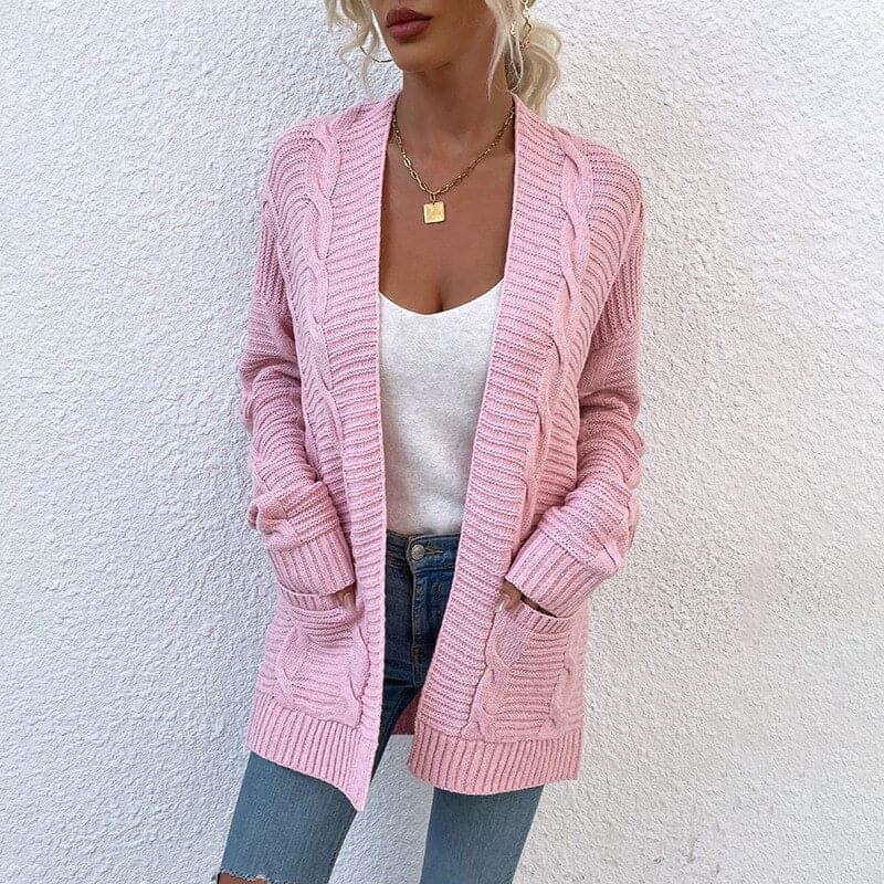 R&B | Cardigan Strick Offene Front Lockere Passform mit Taschen Langarm