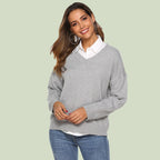 R&B | Strickpullover V-Ausschnitt Lockere Passform Lange Ärmel Weich und Bequem