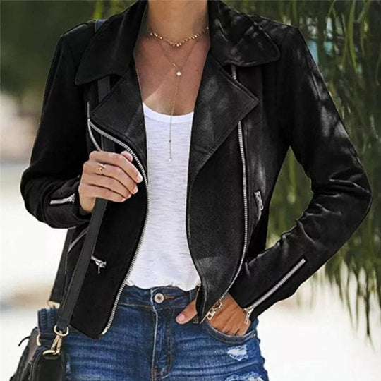 R&B | Kurze Wildlederjacke mit Reißverschlüssen Kunstleder Modern und Stylisch