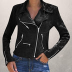 R&B | Kurze Wildlederjacke mit Reißverschlüssen Kunstleder Modern und Stylisch