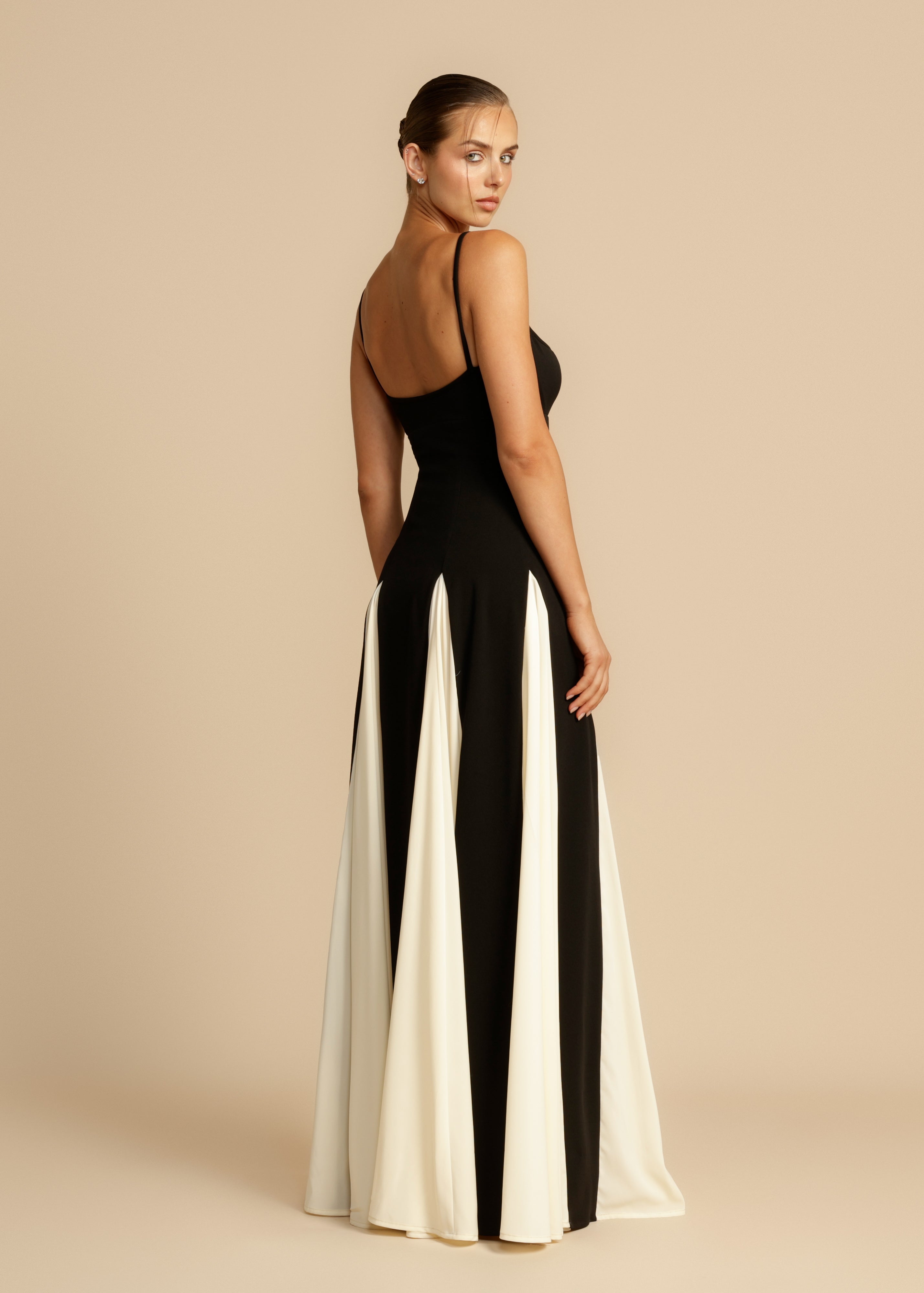 Spaghettibandje Farbblock Swing Maxikleid