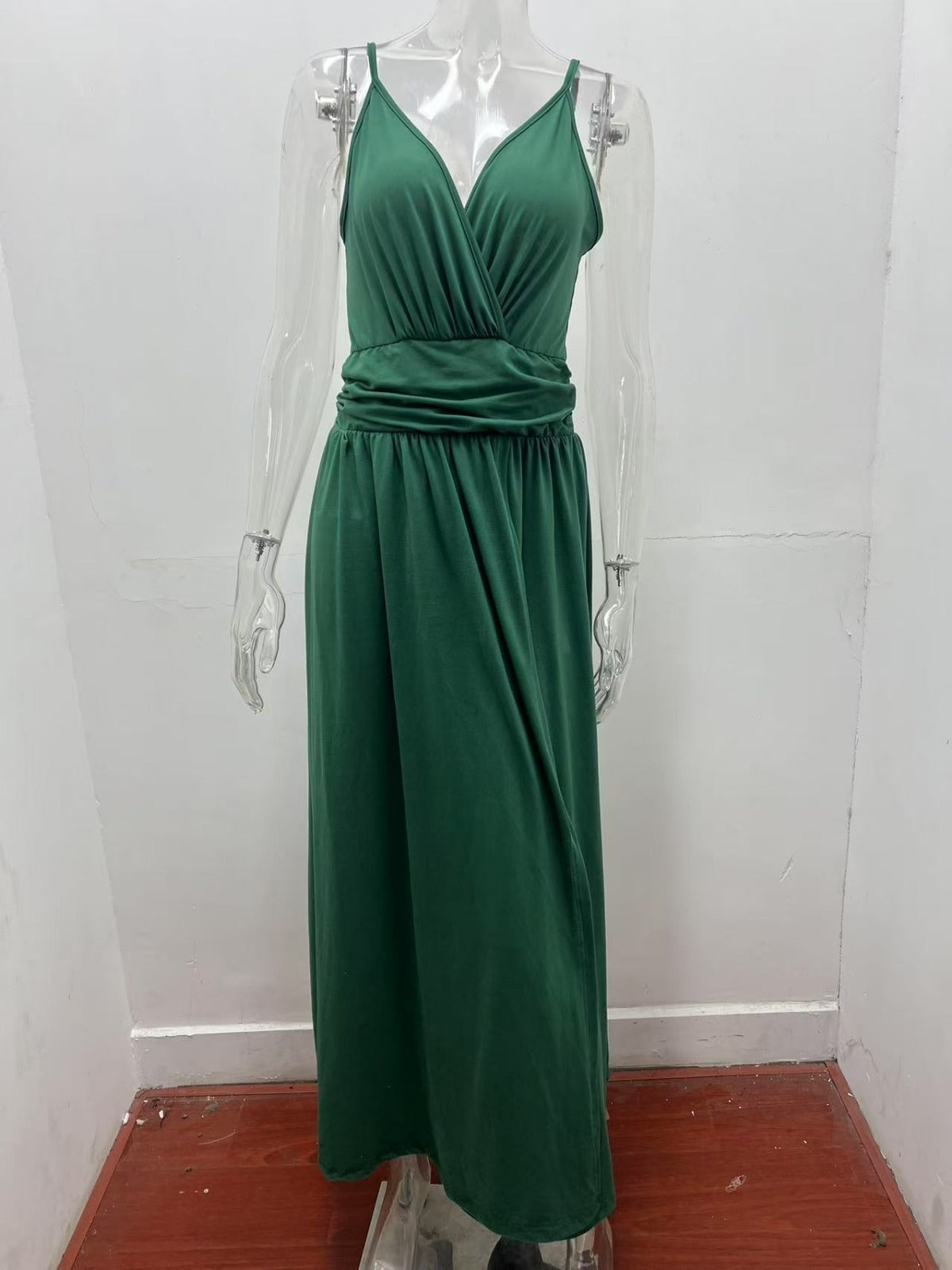 R&B | V-Ausschnitt Hosenträger ärmellos sexy rückenfreies farblich passendes Kleid