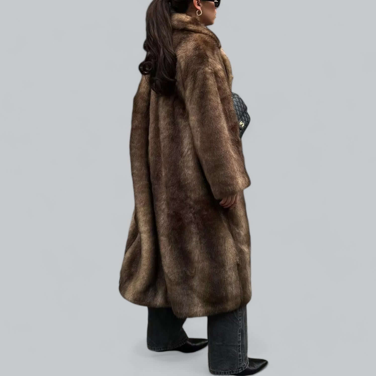 R&B | Eleganter Kunstfell Langer Trenchcoat