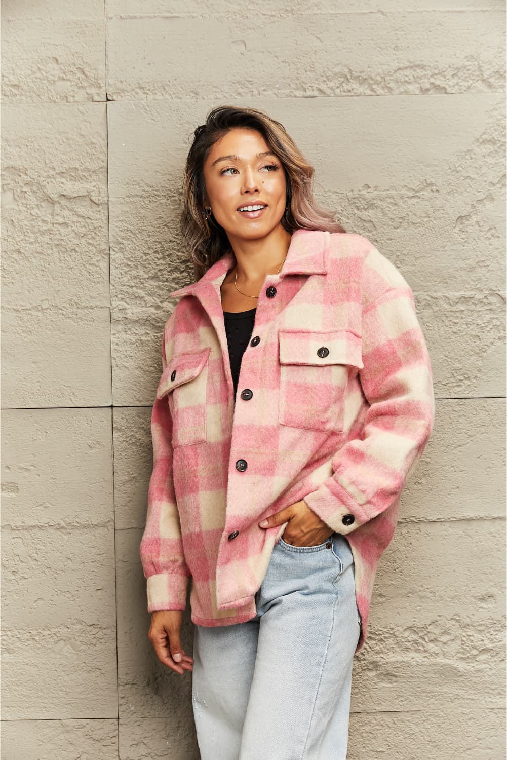 R&B | Karierte Kragenknopf Jacke