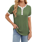 R&B | T-Shirt mit V-Ausschnitt in Uni-Farbe