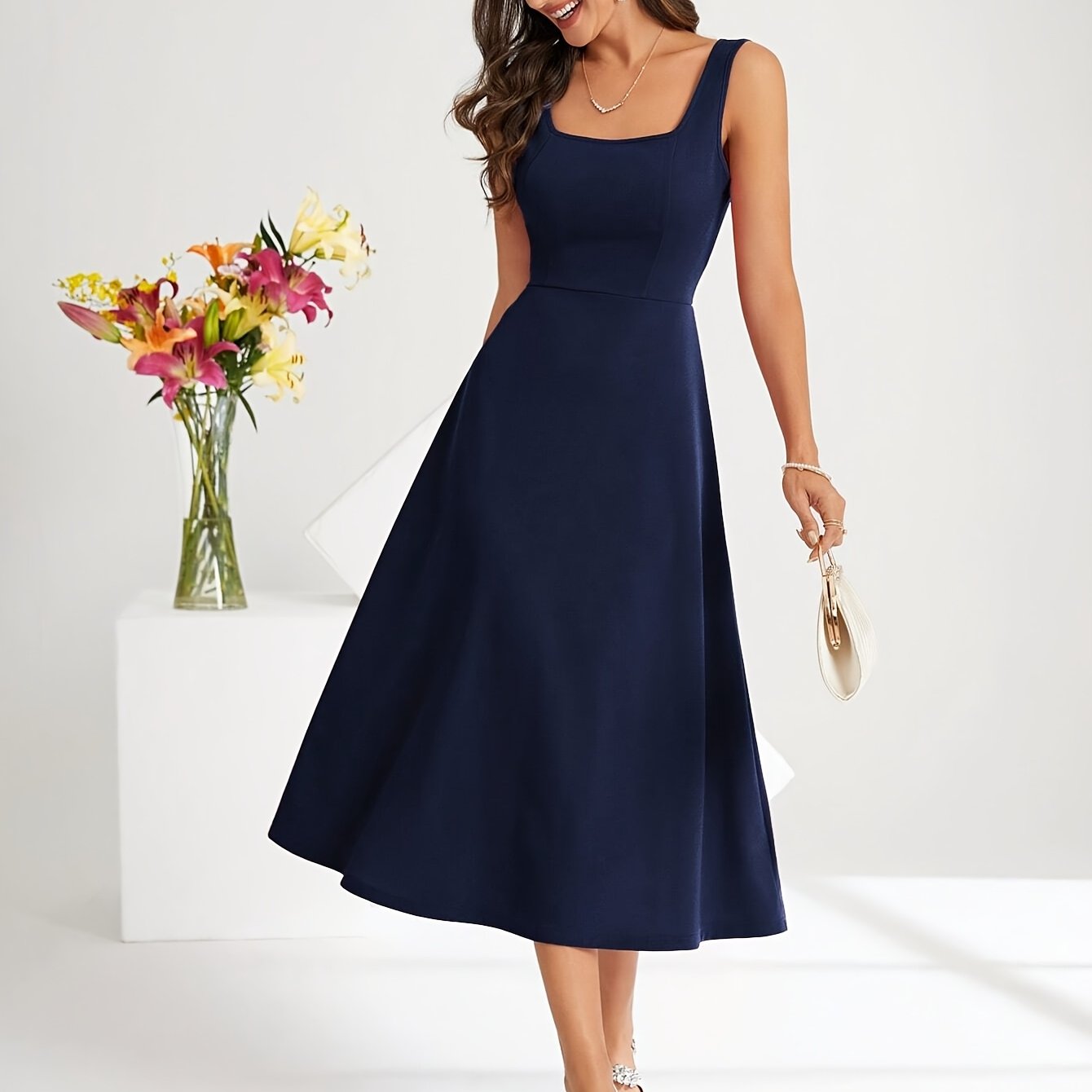 R&B | Elegantes Kleid mit Trägern Dunkelblau Farbe