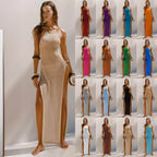R&B | Doppelseitiges Strickkleid mit hohem Schlitz und Hosenträgern