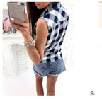 Damen lässige Karo-Hemdbluse mit Knopfleiste R&B