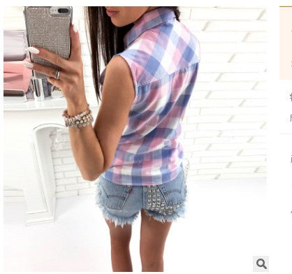 Damen lässige Karo-Hemdbluse mit Knopfleiste R&B