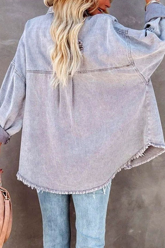 R&B | Revers Langarm Ripped Denim Jacke