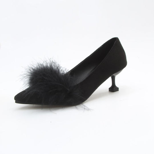 Damen elegante Pumps mit Federdetails und geschwungenem Absatz R&B