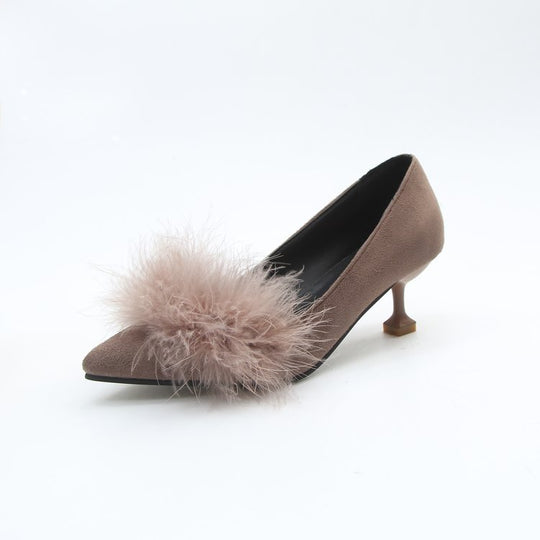 Damen elegante Pumps mit Federdetails und geschwungenem Absatz R&B