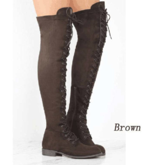 Damen Overkneestiefel aus weichem Wildleder mit dekorativem Schnür-Design R&B