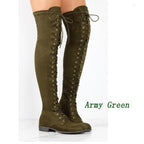 Damen Overkneestiefel aus weichem Wildleder mit dekorativem Schnür-Design R&B
