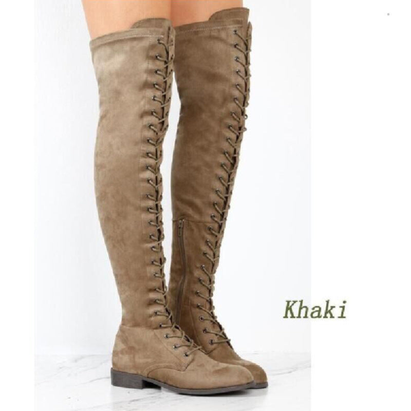 Damen Overkneestiefel aus weichem Wildleder mit dekorativem Schnür-Design R&B