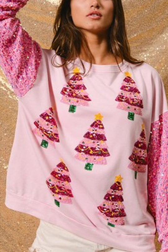 R&B | Weihnachten Lässig Locker Rundhals Pailletten Ärmel Sweatshirt