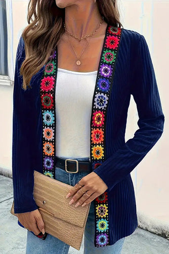 R&B | Strickcardigan mit Blumenrand und langen Ärmeln