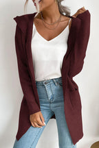 R&B | geripptes offen-front Cardigan mit Kapuze und Taschen