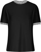 Damen Lässiges Kurzarm-Shirt mit Modischem Streifenkragen R&B