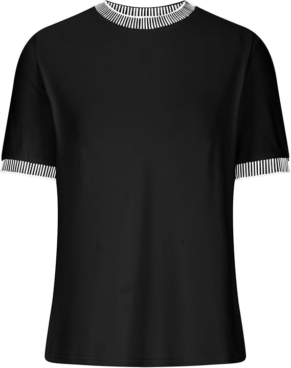 Damen Lässiges Kurzarm-Shirt mit Modischem Streifenkragen R&B