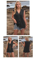 R&B | V-Ausschnitt Knopf ärmellose Weste Strickpullover