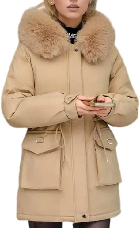 R&B | Parka Mantel – Isoliert Mid-Thigh Passform – Kunstfell Kapuze – Verstellbare Taille