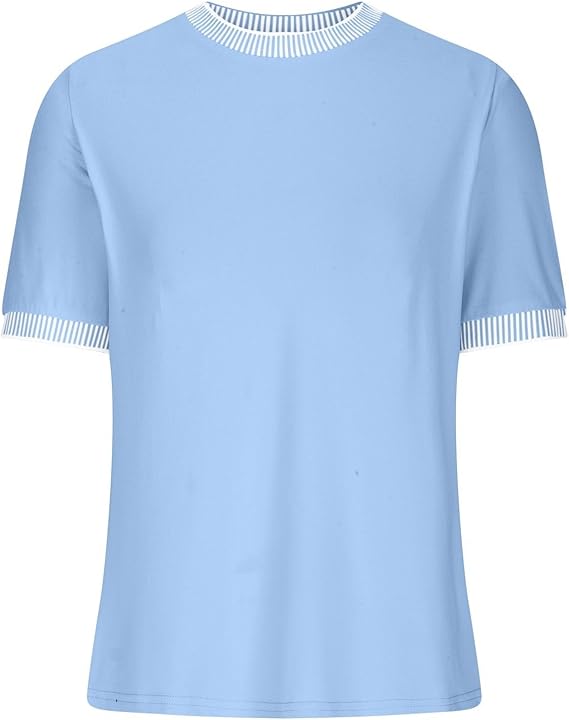 Damen Lässiges Kurzarm-Shirt mit Modischem Streifenkragen R&B