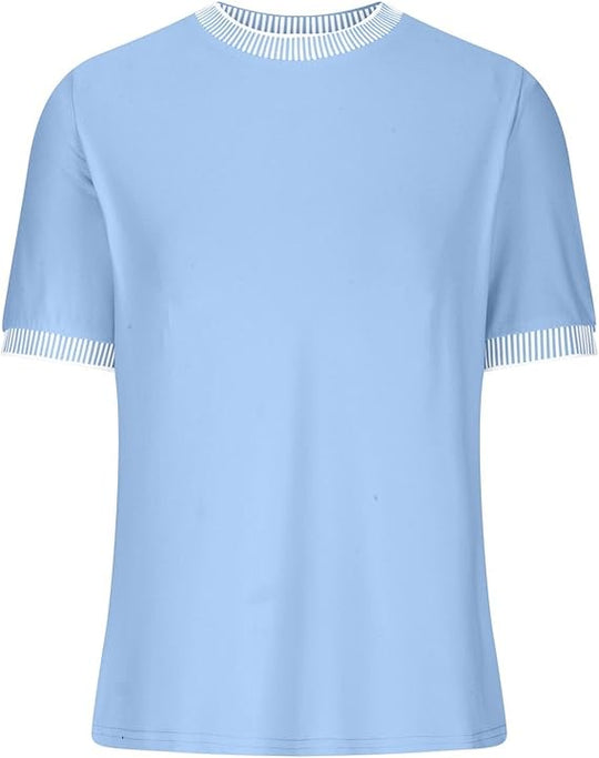 Damen Lässiges Kurzarm-Shirt mit Modischem Streifenkragen R&B