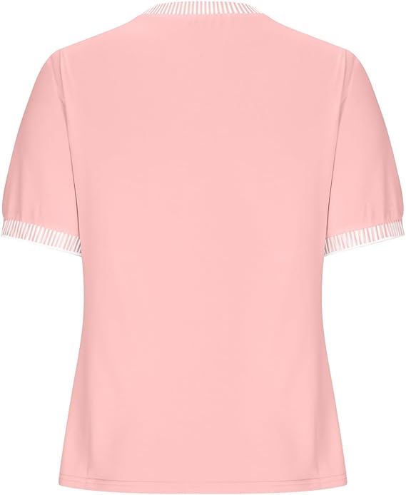 Damen Lässiges Kurzarm-Shirt mit Modischem Streifenkragen R&B