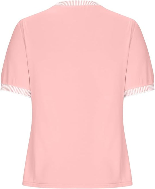 Damen Lässiges Kurzarm-Shirt mit Modischem Streifenkragen R&B