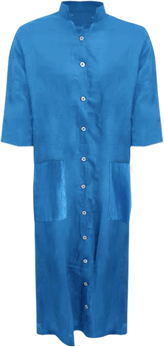 R&B | Lockeres Langes Kleid mit Langen Ärmeln und Seitentaschen Kleid