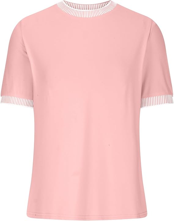 Damen Lässiges Kurzarm-Shirt mit Modischem Streifenkragen R&B