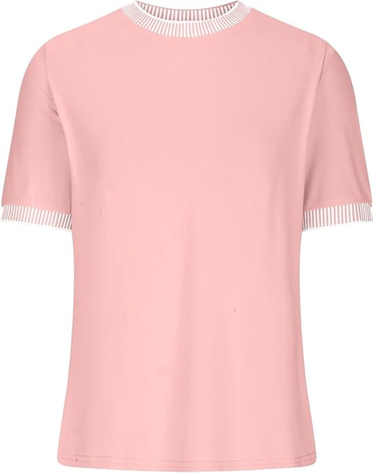 Damen Lässiges Kurzarm-Shirt mit Modischem Streifenkragen R&B